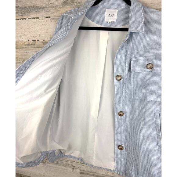 Le Lis Womens Small Blue White plaid Cotton Button-Up Lightweight Lined Shacket - Picture 3 of 6